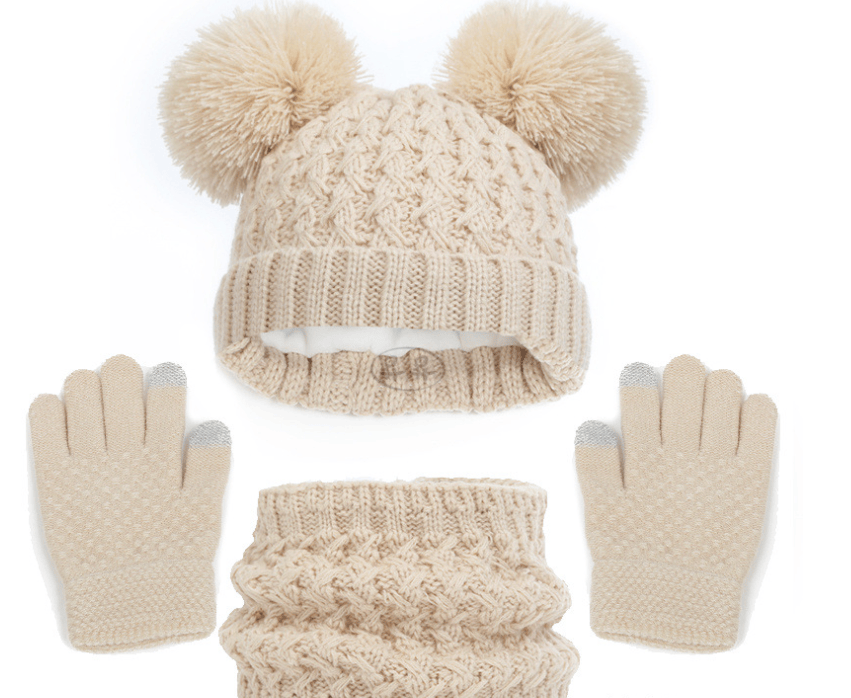 Eprolo children's three-piece set with plush winter hats, scarves, and gloves for European and American styles.
