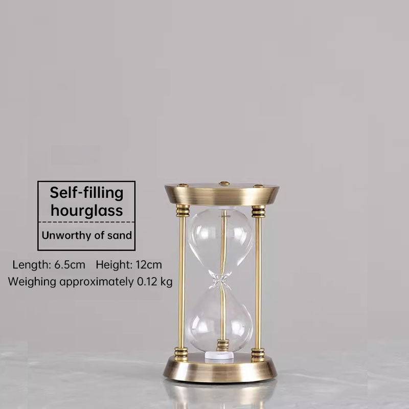 Vintage metal hourglass sand clock from eprolo, retro desk decor with flowing sand, ideal for office, study, or bedroom decoration.