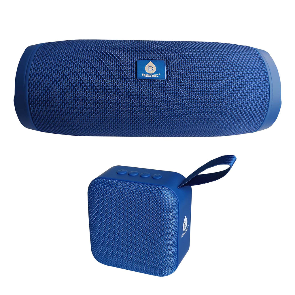 Pursonic Wireless Sound Duo portable speakers with sleek design, delivering immersive 360° audio for high-quality sound experience.