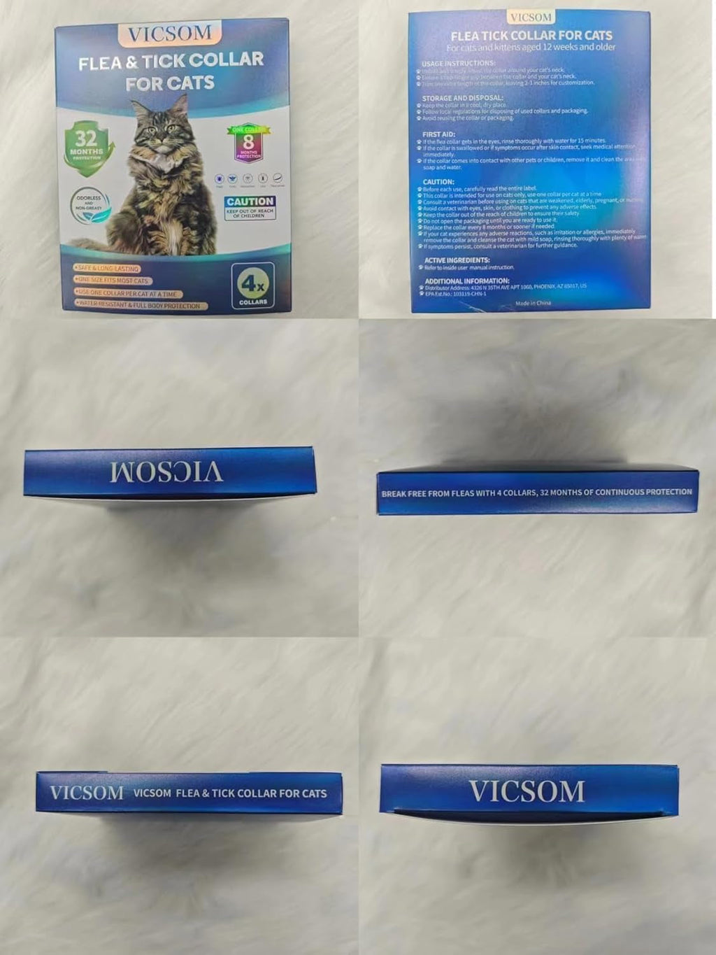 Cat Flea Collar 4 Pack Waterproof Adjustable Tick Prevention 32 Month Protection