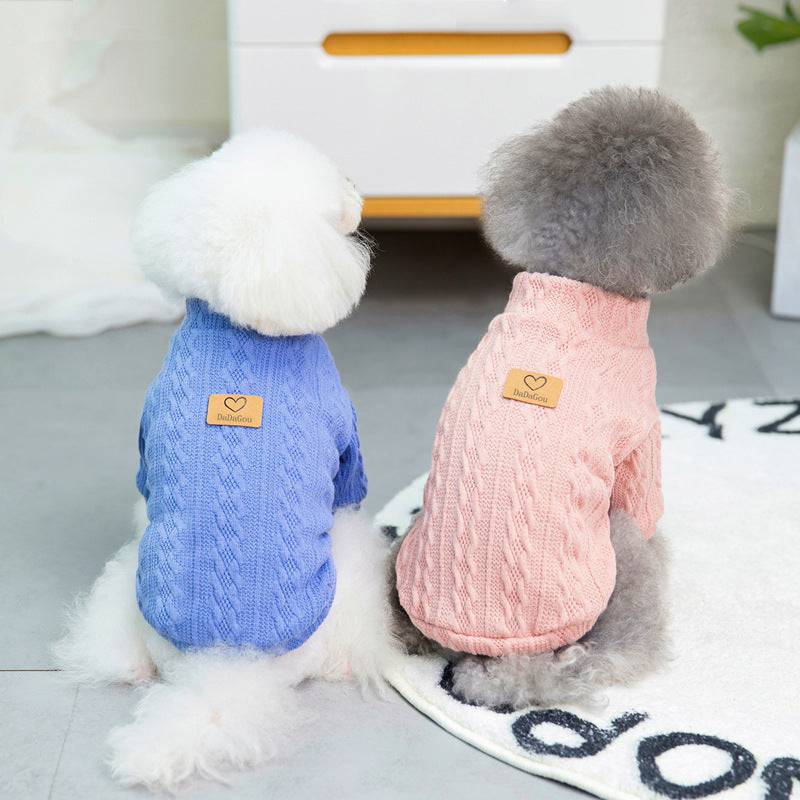 Small dog wearing eprolo Teddy pet clothing, cozy and stylish dog clothes for small pets, perfect for cold weather.