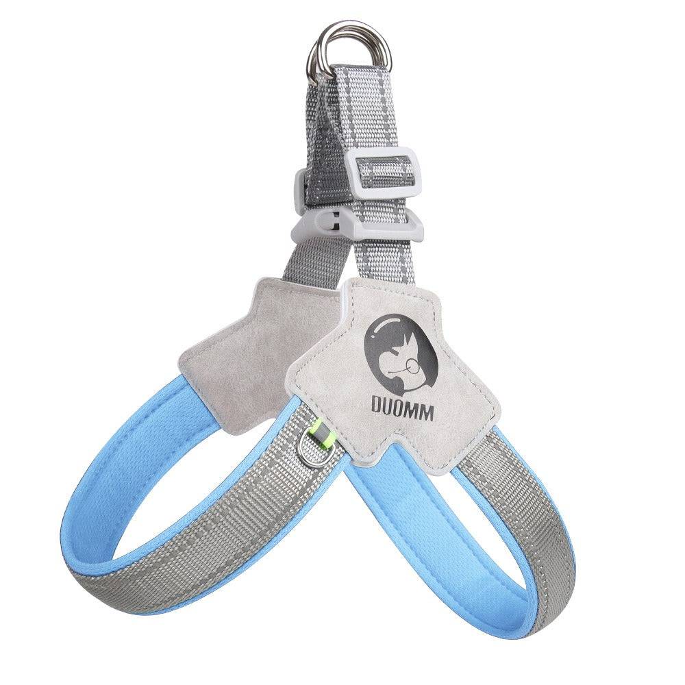 Eprolo saddle style dog chest harness with breathable fabric and reflective strips for safety and comfort during walks