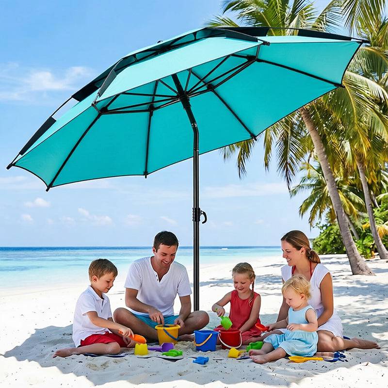 eprolo 6.6ft double canopy beach umbrella with UV protection and waterproof fabric, ideal for garden, camping, and fishing.