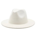Black and white wool fedora hat with wide brim, crushable design, suitable for men and women, ideal for winter, weddings, and jazz events.