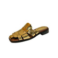 Eprolo golden Roman pig cage cold slippers for women, flat bottom woven hollow head half slippers perfect for summer comfort.