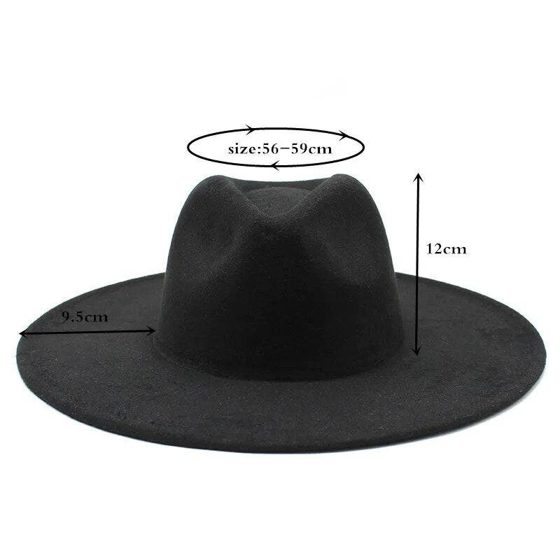 Black and white wool wide brim fedora hat for men and women, crushable winter derby and jazz hat with classic style.