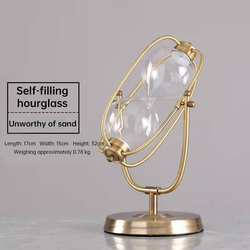 Vintage metal hourglass sand clock with retro design, ideal as creative desk decor for office, study, or bedroom.