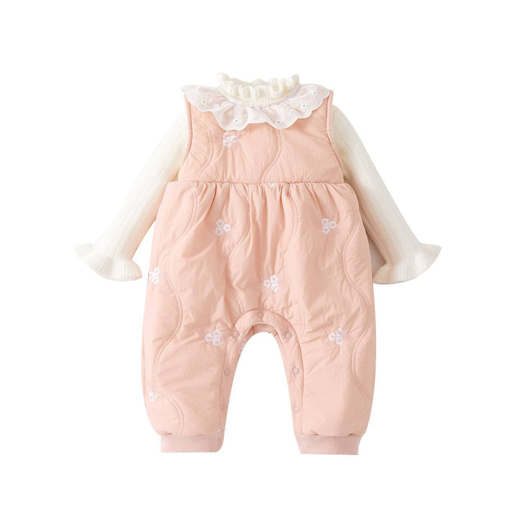 Eprolo fleece-lined thickened baby girls' onesie set with a cozy knit crawling suit and matching two-piece winter knitwear for infants.