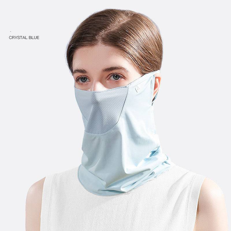 eprolo ice silk sunscreen mask sunshade for women, quick-drying UV protection neck cover and face mask, summer cold headband