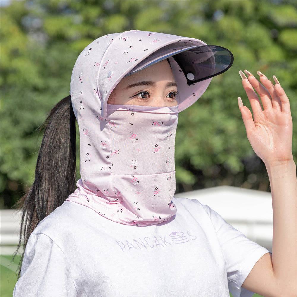 Eprolo summer sun hat with floral ice silk design, provides face protection, ideal for beach, riding, and outdoor sun protection.