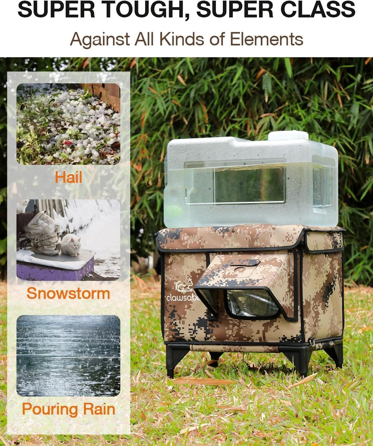 Heated Outdoor Cat House Waterproof Escape Door Desert Camo 13x17x18