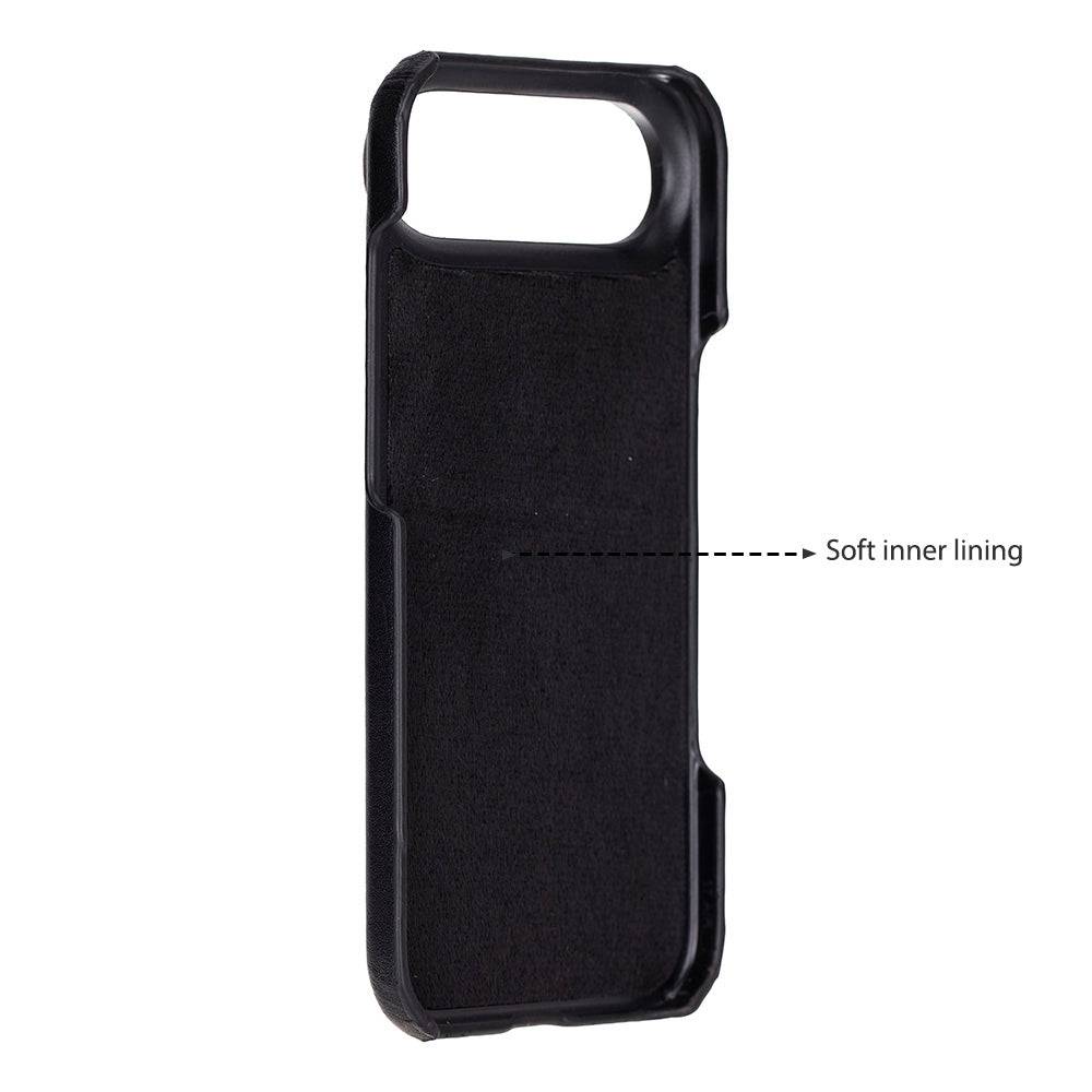 TORONATA Bisbee Leather iPhone 17 Air case showing a sleek brown leather design with precise cutouts for buttons and camera.