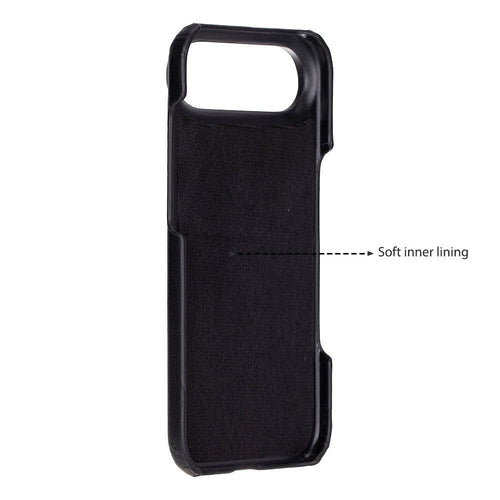 TORONATA Bisbee Leather iPhone 17 Air case showing a sleek brown leather design with precise cutouts for buttons and camera.