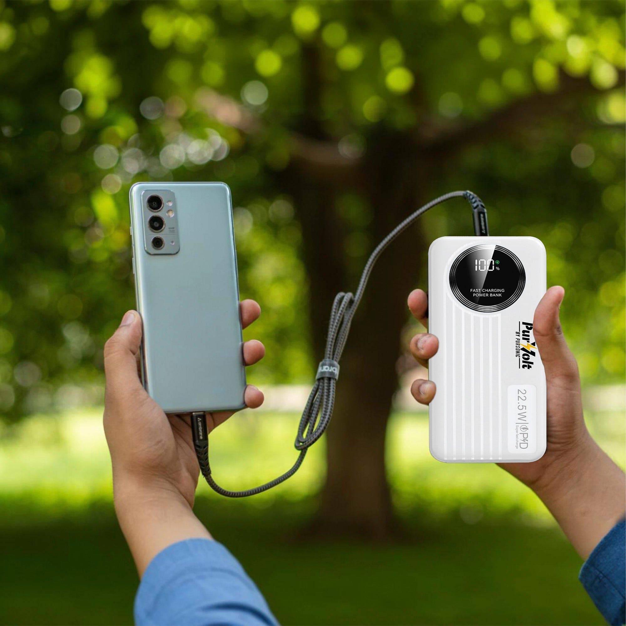 Pursonic emergency prep bundle featuring a 2-in-1 ultra-bright flashlight and LED fast charging power bank in a lifestyle setting.
