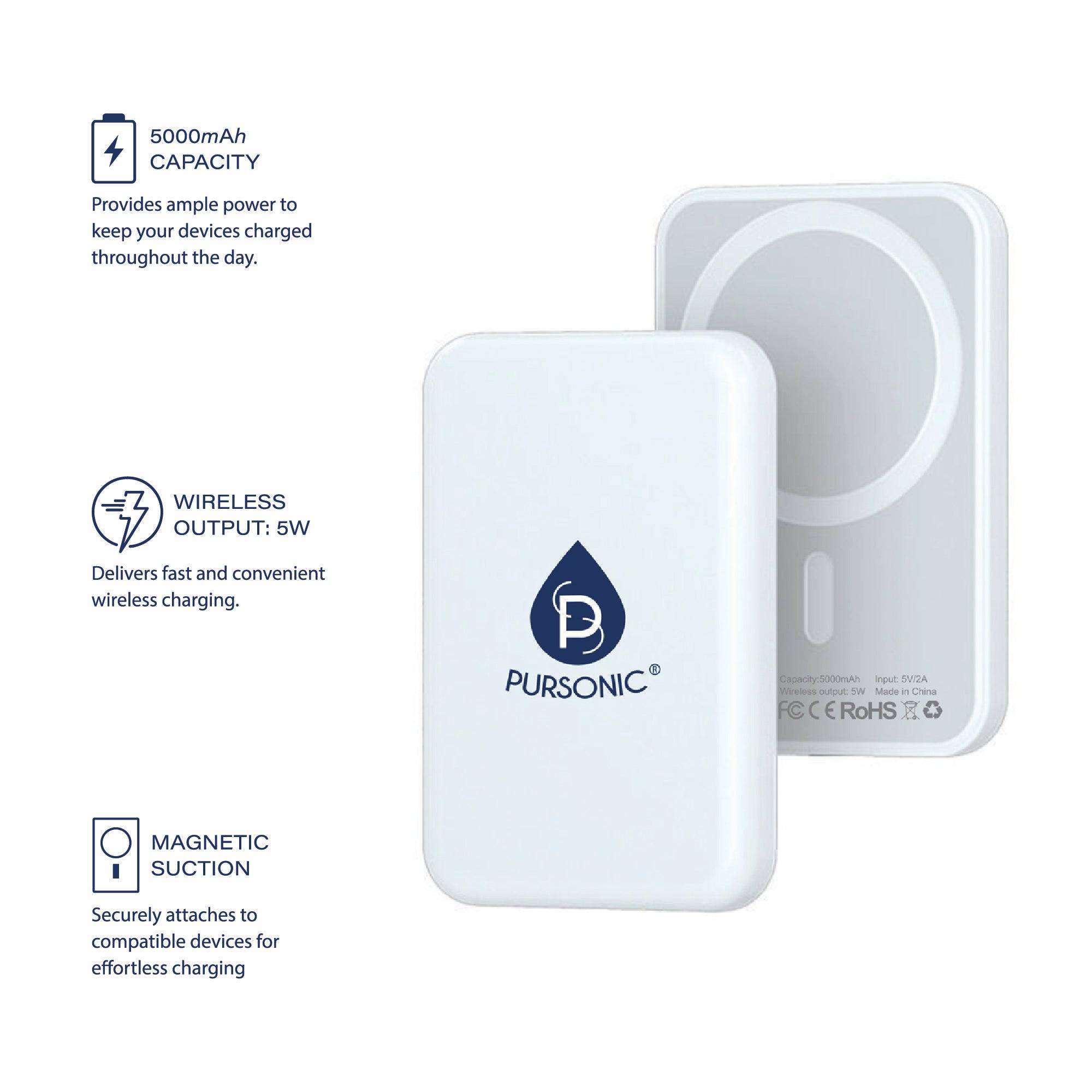 Pursonic Magnetic Wireless Power Bank PBM5000 portable electronics with sleek design for effortless charging on the go