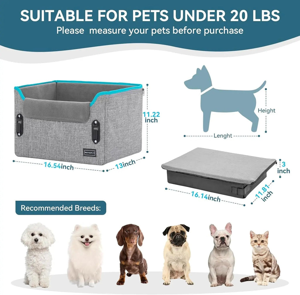 Foldable Dog Car Seat Booster – Safety Buckles & Tether