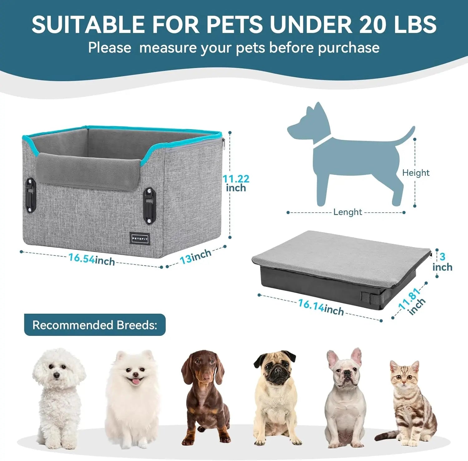 Foldable Dog Car Seat Booster – Safety Buckles & Tether