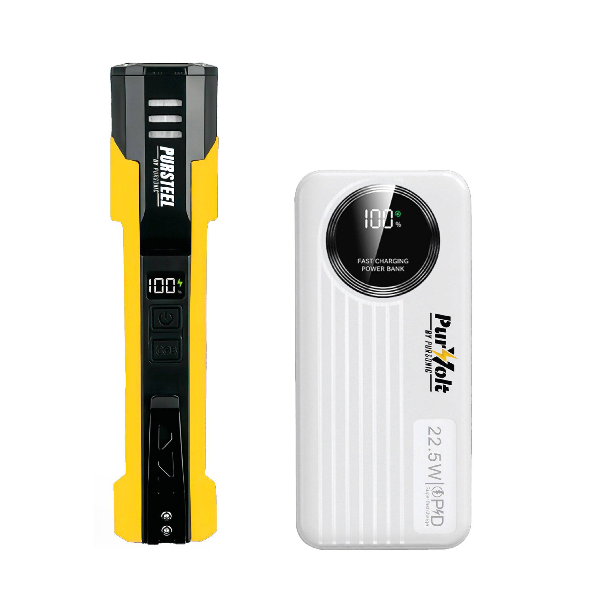 Pursonic Emergency Prep Bundle with ultra-bright 2-in-1 flashlight and fast-charging LED power bank in black