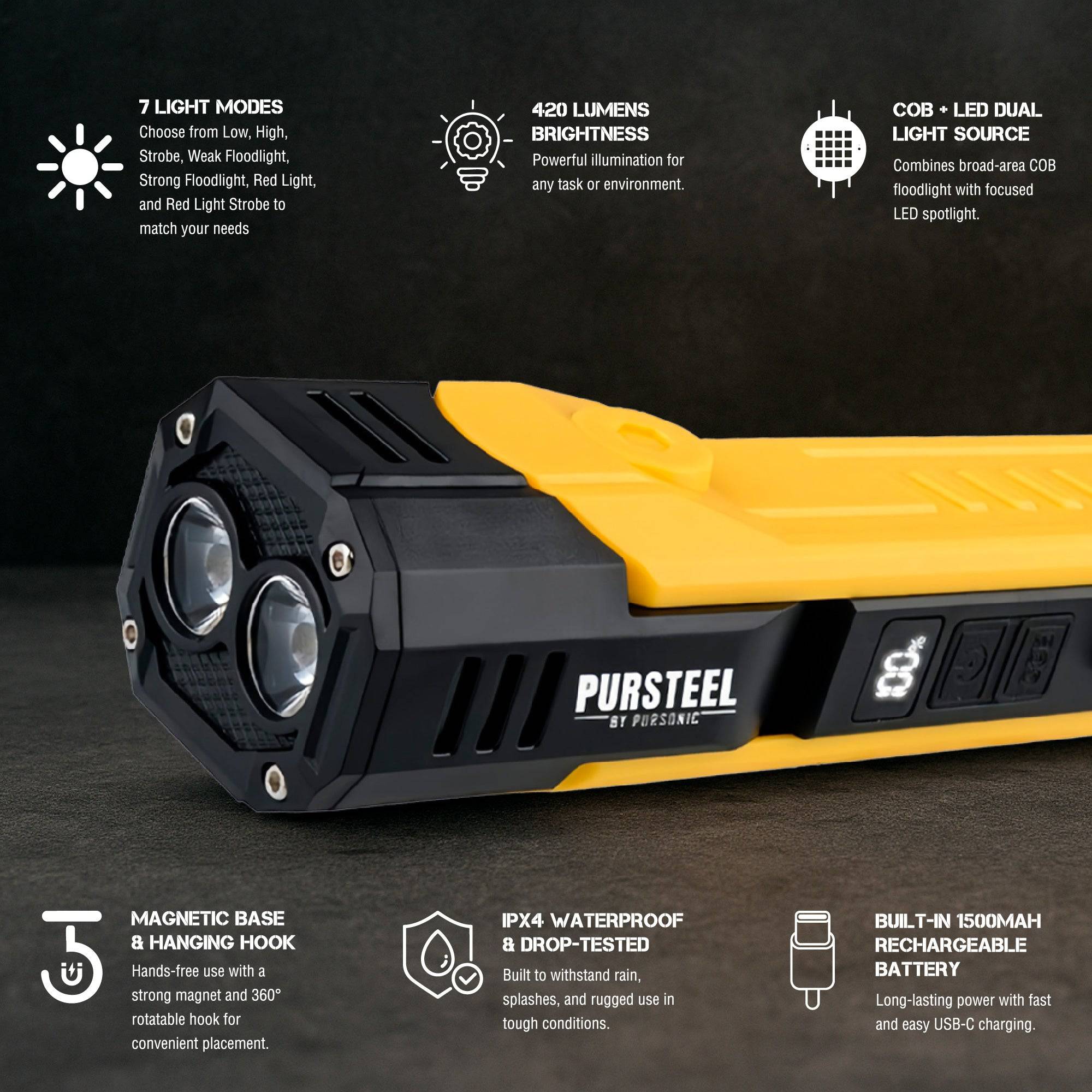Pursonic Emergency Prep Bundle with 2-in-1 ultra-bright flashlight and LED fast charging power bank, featuring compact electronics design.