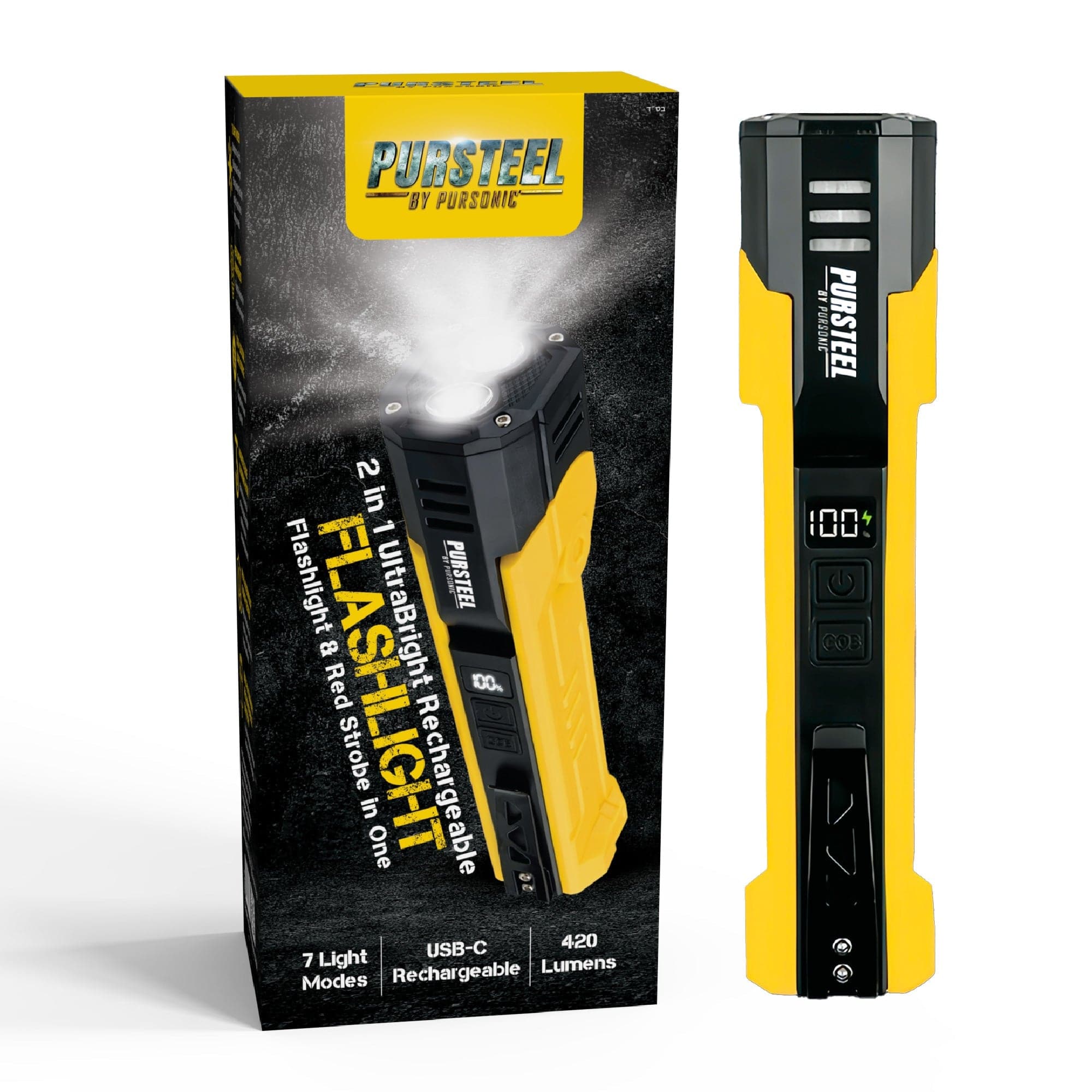 Pursonic emergency prep bundle featuring a 2-in-1 ultra-bright flashlight and LED fast charging power bank.