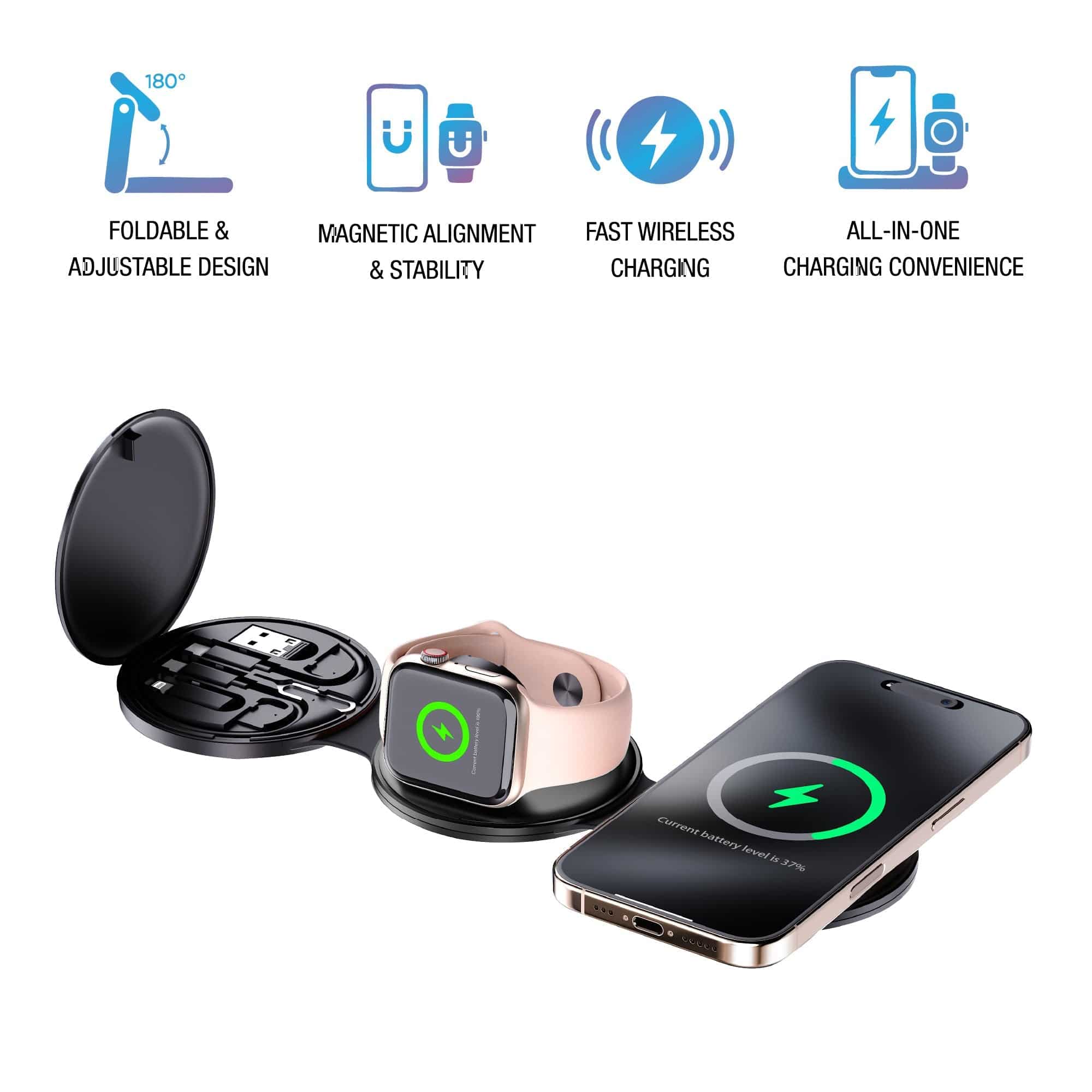 Pursonic Sip & Charge 2-in-1 mug warmer and 5-in-1 folding charging station for wireless charging and device comfort.