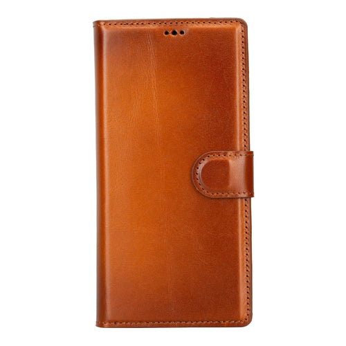 TORONATA Buffalo leather wallet case for Samsung Galaxy S23 Ultra, detachable design, tan color, protective mobile phone case