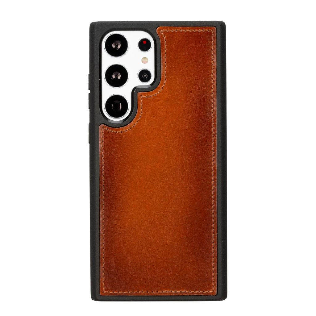 TORONATA Buffalo leather wallet case for Samsung Galaxy S23 Ultra, with detachable design and tan finish, protects and organizes phone essentials.