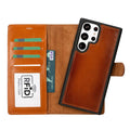 Samsung Galaxy S23 series Buffalo leather wallet case by TORONATA, featuring a detachable design and card slots.