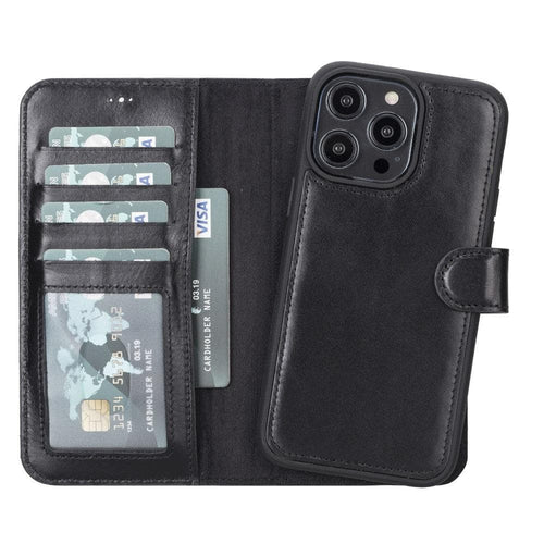TORONATA Casper iPhone 12 Series leather wallet case with detachable cover, featuring card slots and a sleek protective design.