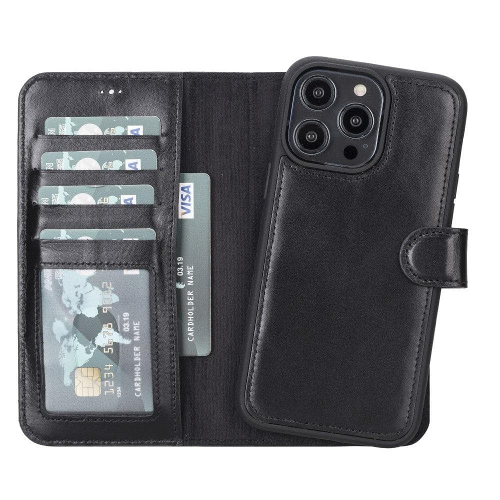 TORONATA Casper iPhone 12 Series leather wallet case with detachable cover, featuring card slots and slim design.