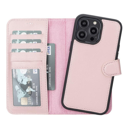 TORONATA Casper iPhone 12 series leather wallet case with detachable cover, shown on an iPhone 12 with card slots and sleek design.