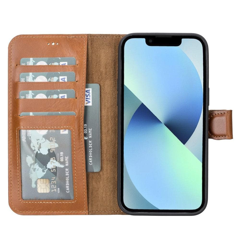 TORONATA Casper iPhone 12 series leather wallet case with detachable cover, featuring card slots and sleek black design.