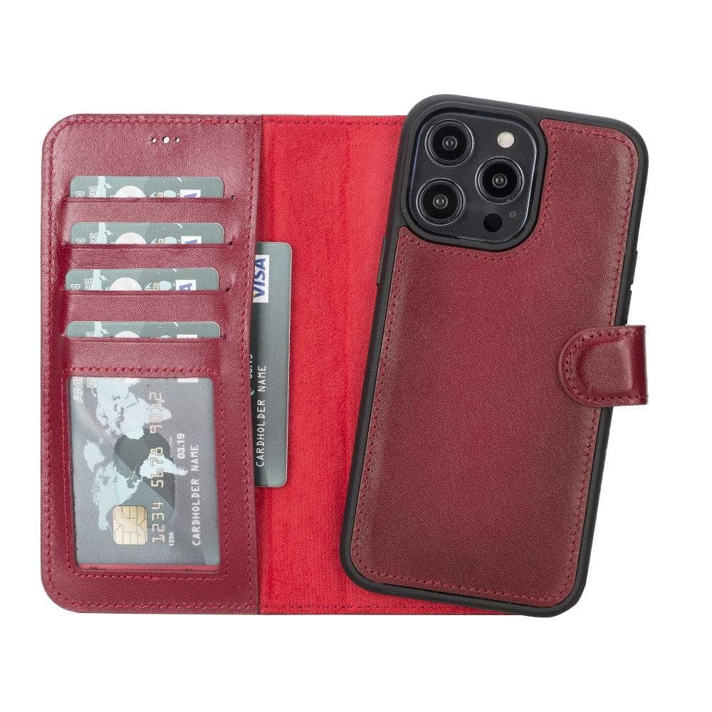 TORONATA Casper iPhone 12 series leather wallet case with detachable cover, featuring card slots and sleek black leather finish.