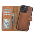 TORONATA Casper iPhone 12 Series leather wallet case with detachable cover, featuring card slots and sleek design.