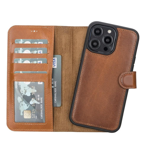 TORONATA Casper iPhone 12 Series leather wallet case with detachable cover, featuring card slots and sleek design.