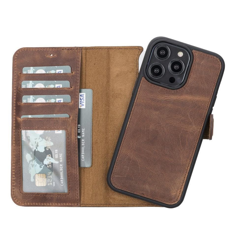 TORONATA Casper iPhone 12 leather wallet case with detachable cover, featuring card slots and a sleek protective design.