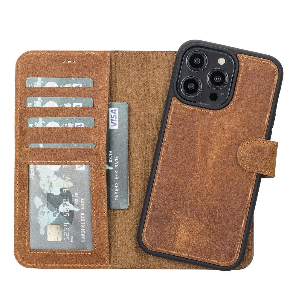 TORONATA Casper iPhone 12 Series leather wallet case with detachable cover, featuring card slots and sleek design.