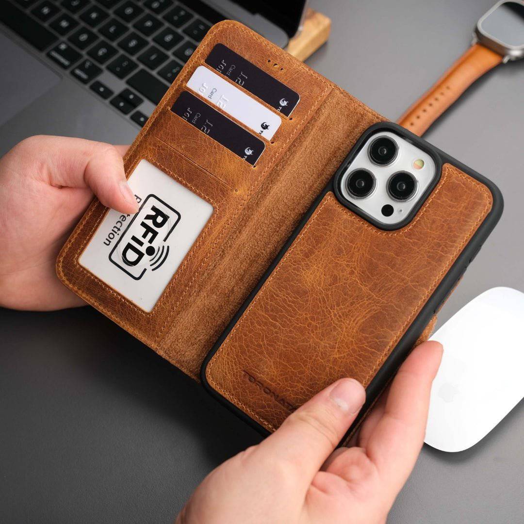 TORONATA leather iPhone 16 Pro Max wallet case with MagSafe, anti-tan design, durable mobile phone case for iPhone 16 Pro Max.