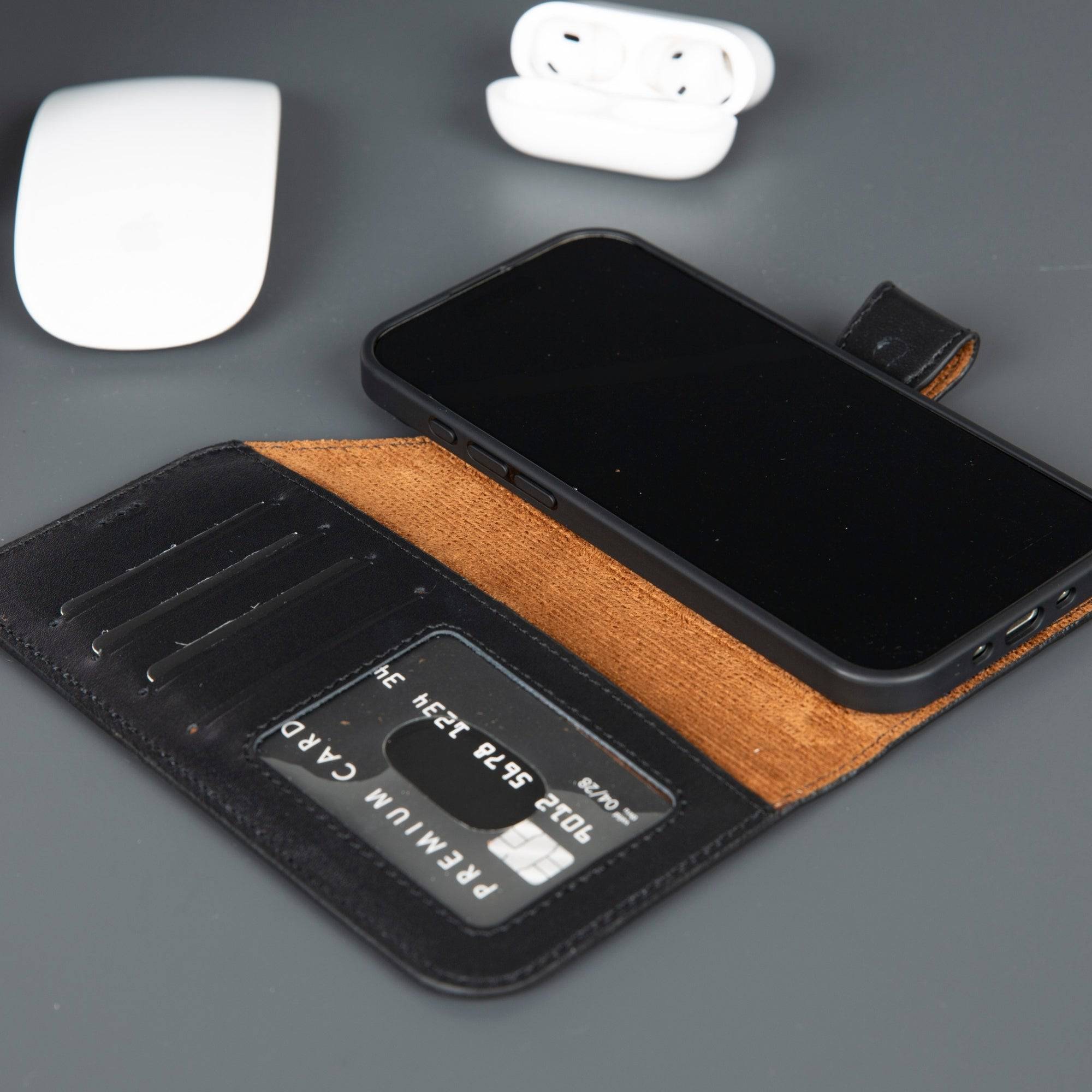 Black Casper iPhone 17 Air leather wallet case by TORONATA with MagSafe compatibility, featuring card slots and sleek design.