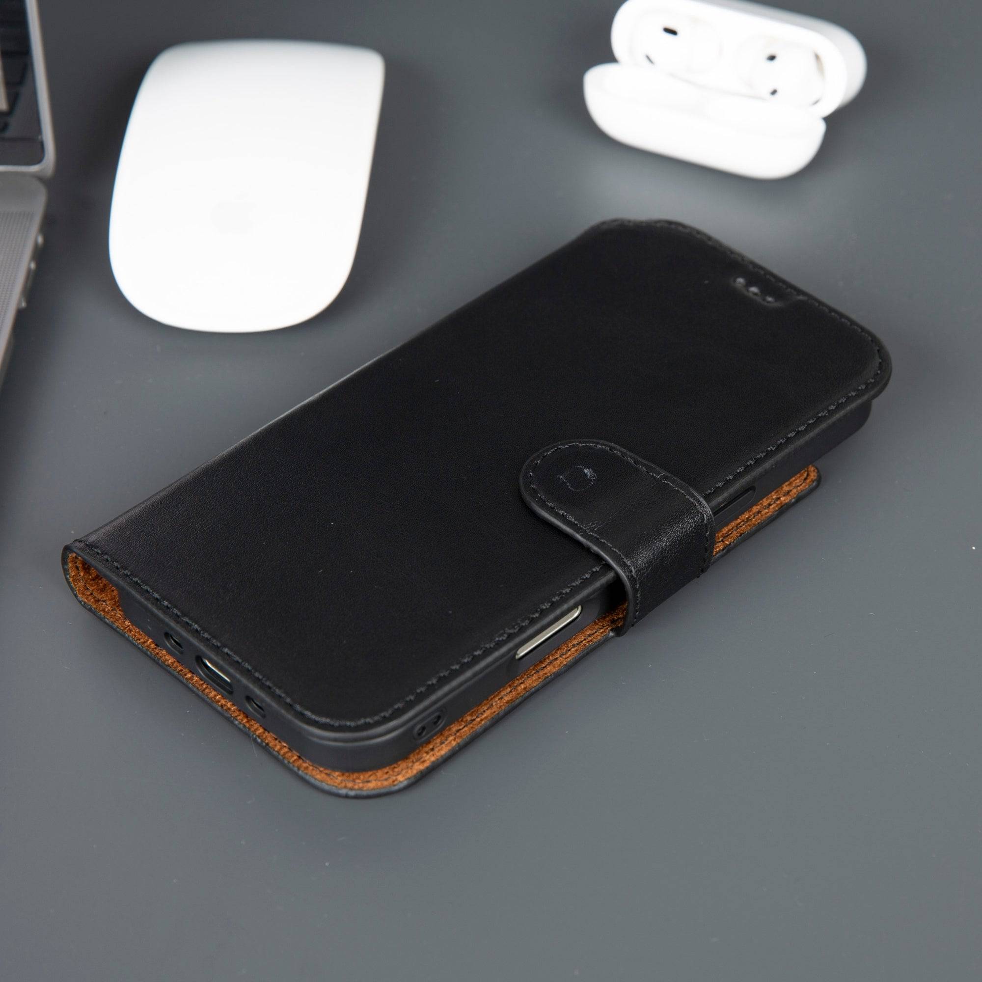 Black Casper iPhone 17 Air leather wallet case by TORONATA with MagSafe compatibility, featuring card slots and sleek design.