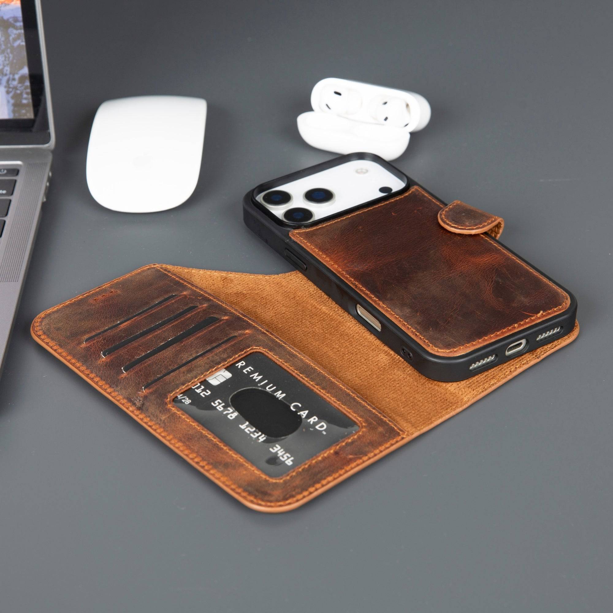 TORONATA Casper iPhone 17 Pro Max leather wallet case with MagSafe compatibility, featuring anti-brown leather and card slots.