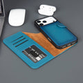 Blue TORONATA Casper iPhone 17 Pro Max leather wallet case with MagSafe compatibility, featuring card slots and sleek design.