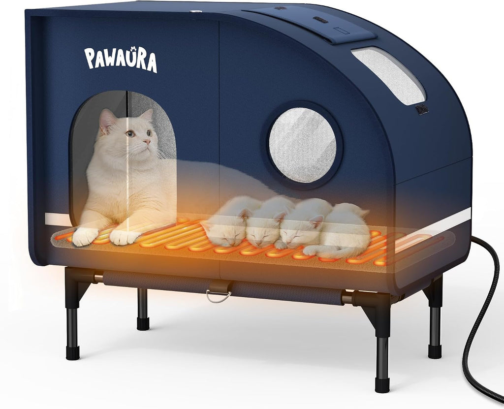 Heated Outdoor Cat House with Thermostatic Pad & Skylight