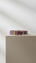 Italian leather dog collar in muted plum color, stylish and durable accessory by Snap Lux Co for medium to large dogs.
