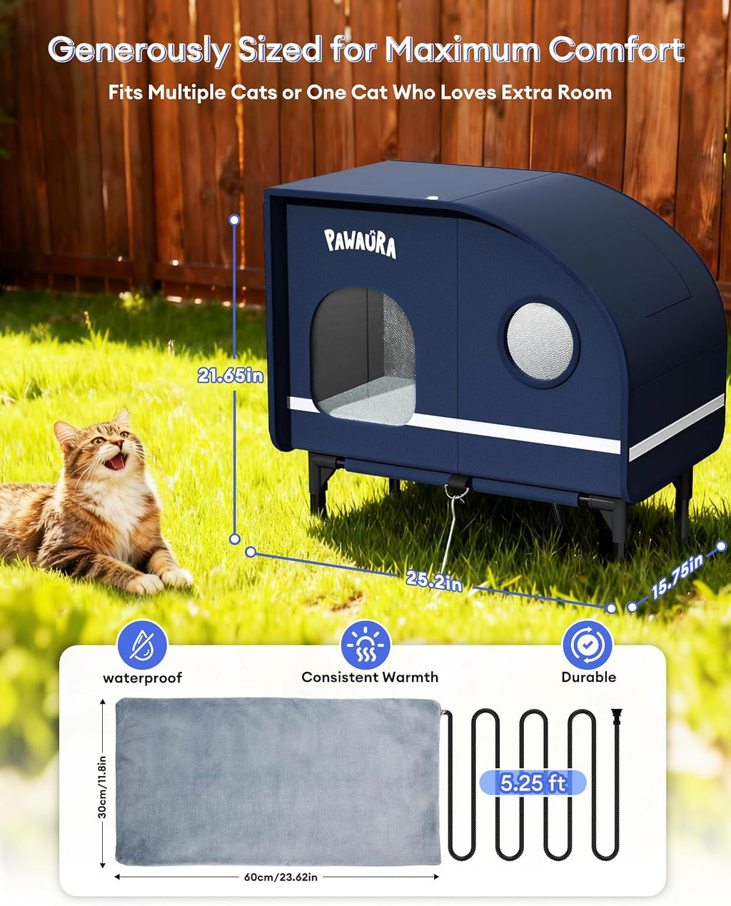 Heated Outdoor Cat House with Thermostatic Pad & Skylight