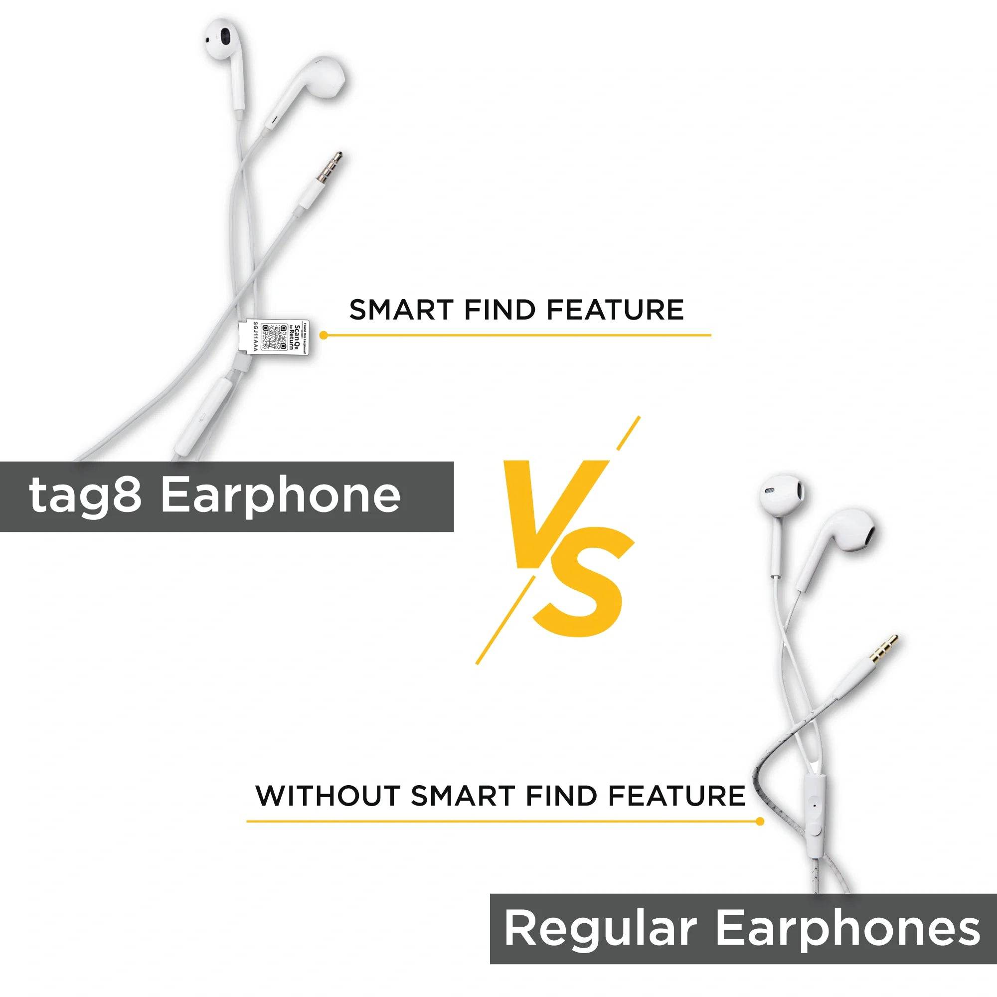 Loss Recovery Find My Phone earphone with QR code tag for easy tracking and recovery.
