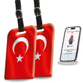 Pair of Smart Bag Security Tags featuring Turkey flag design, durable security tags from Global Lost Recovery Service for luggage security.