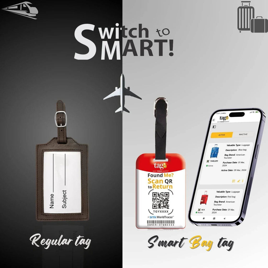 Pair of Smart Bag Security Tags featuring Turkey flag design from Global Lost Recovery Service, with QR code for airport security.